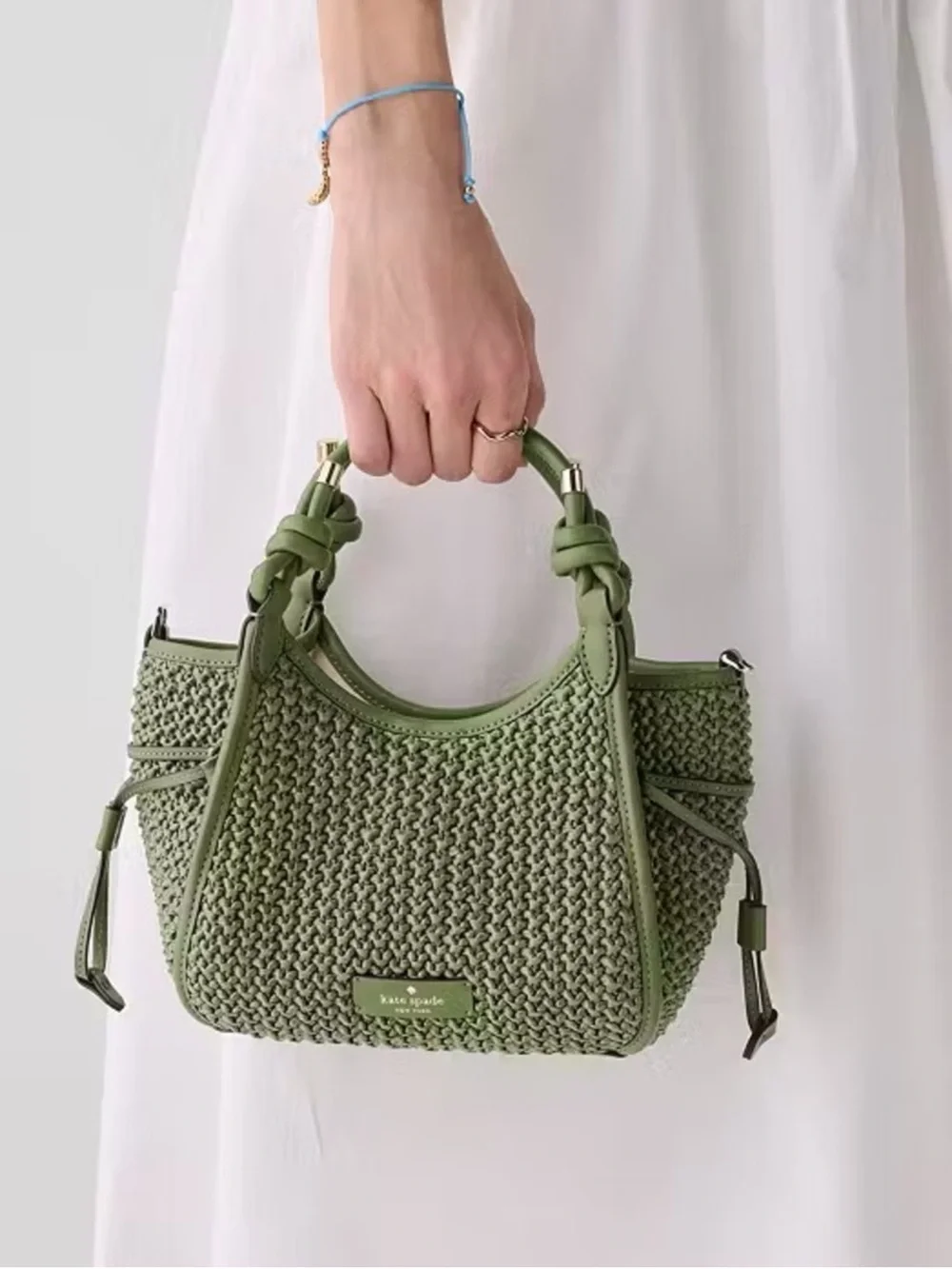 Kate Spade Stash Small Straw Satchel Crossbody Bag Cedar Stand